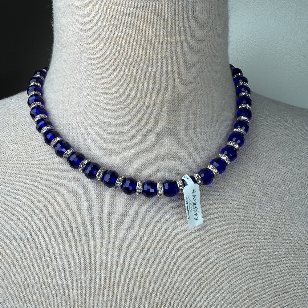 Alexander Kalifano Blue Glass Bead Crystal Rhinestone Necklace 18.5"
